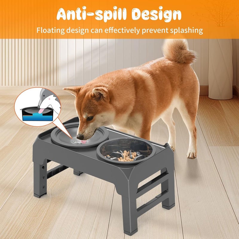 URPOWER 2-in-1 Elevated Dog Bowls Mess Proof Slow Feeder with No Spill Water Bowl 4 Height Adjustable Raised Dog Bowl Non-Slip Food and Water Bowls Set for Small Medium Large Dogs - Image 3